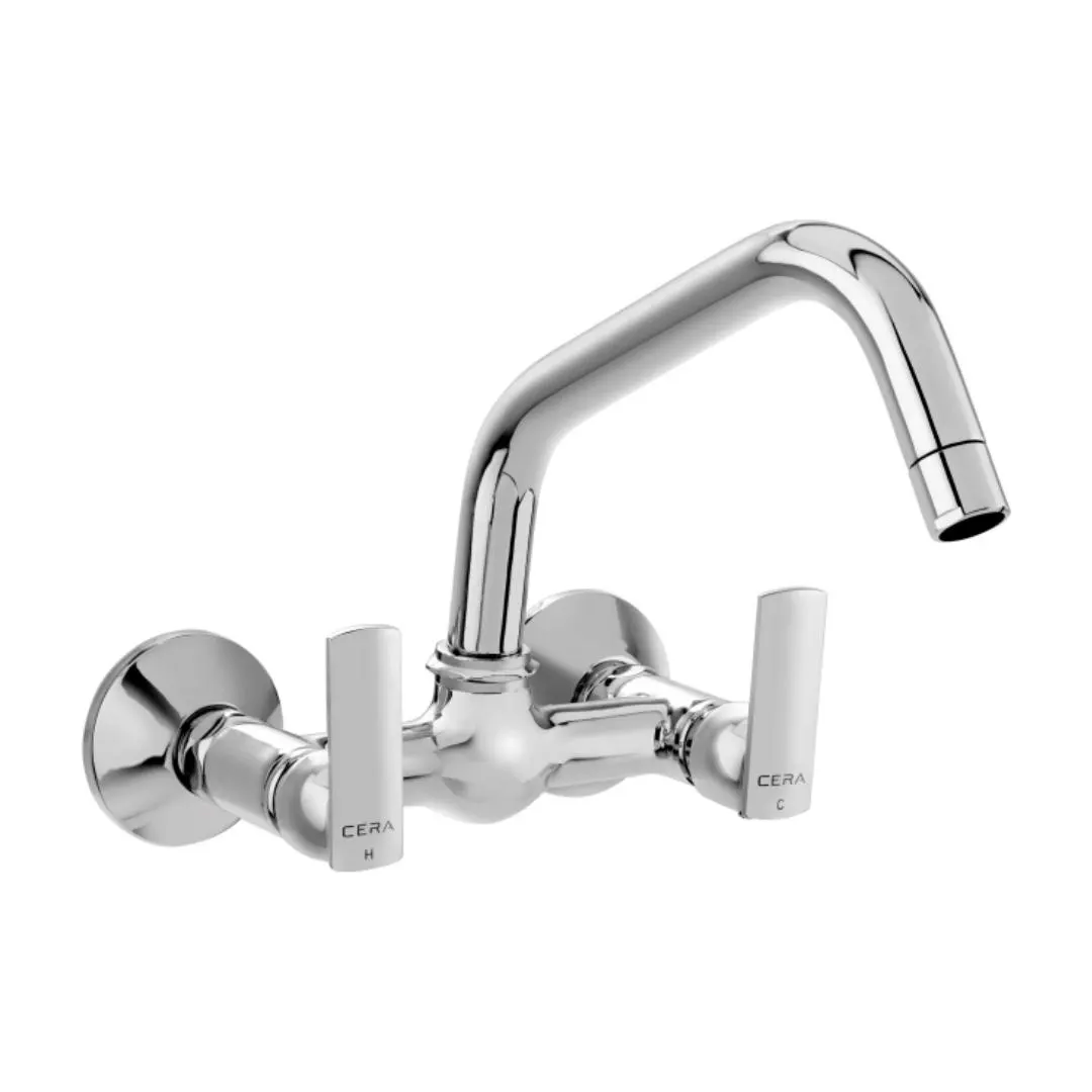 Cera wall mounted regular kitchen sink mixer titanium F1003511 with swinging spout in chrome finish