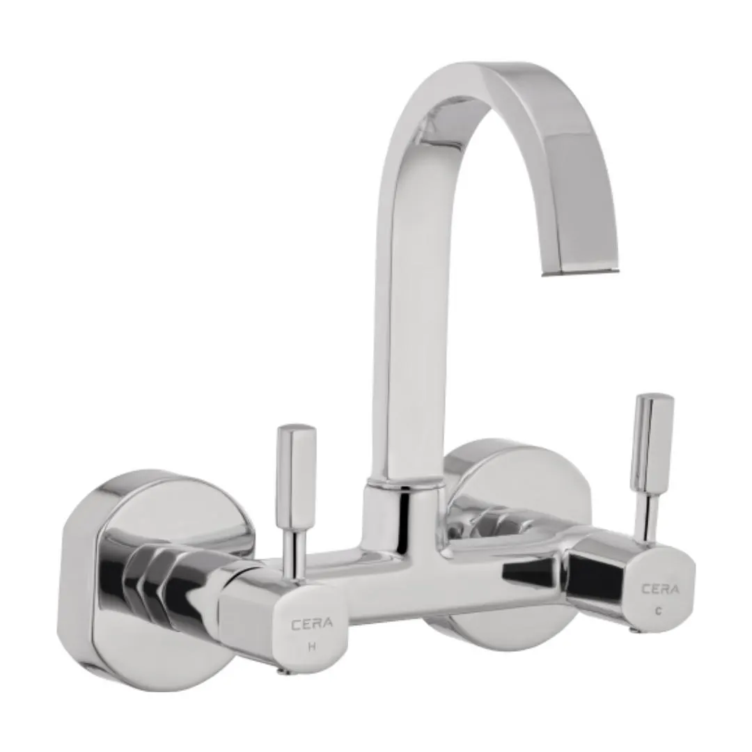 Cera wall mounted regular kitchen sink mixer gayle F1014501 with swinging spout in chrome finish