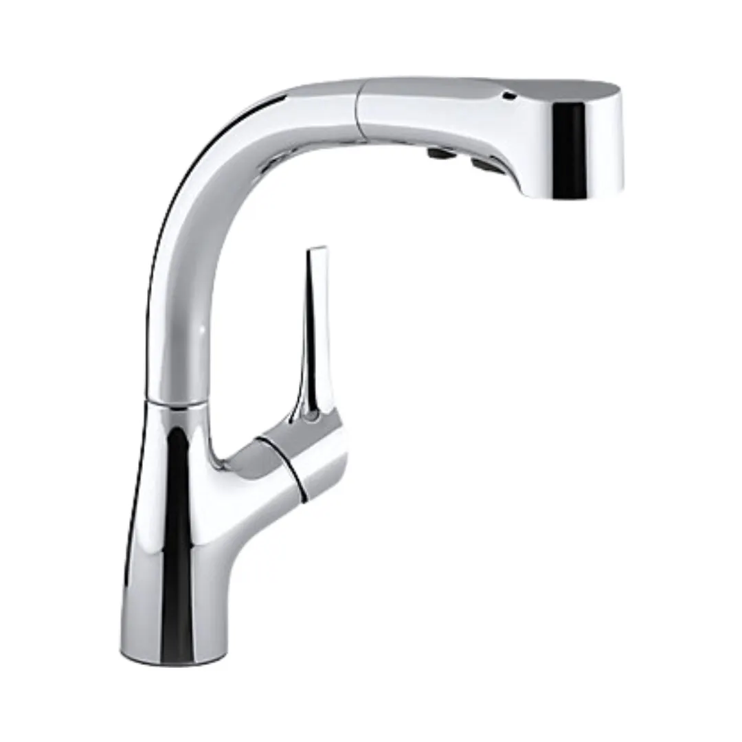 Kohler table mounted pull-down kitchen sink mixer elate K-13963T-C4-CP with extractable hand shower spout in chrome finish